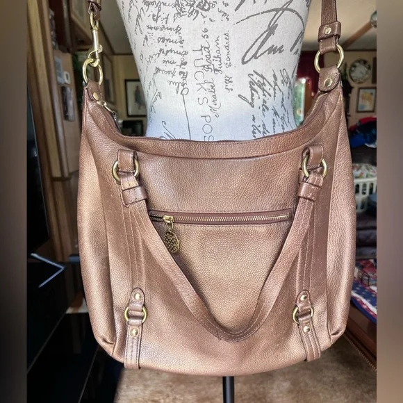 Coach Alexandra F17566 Bronze Pebbled Leather Large Tote Shoulder Bag Brass. - Picture 10 of 17